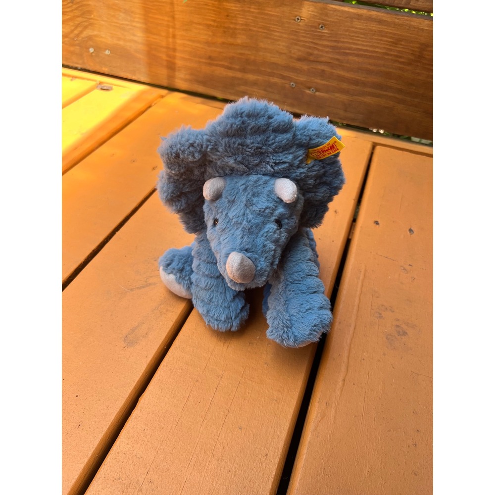 Steiff Blue Triceratops Dinosaur Plush Toy Knopf Im Ohr Handmade 087806